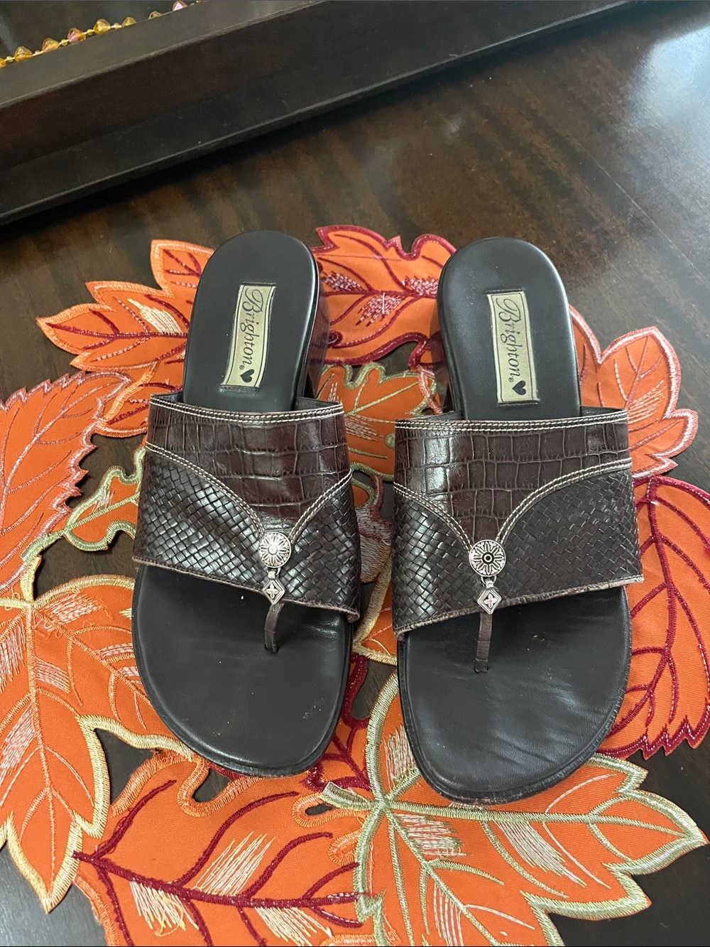 Brighton Dark Brown Leather Thong Mules
